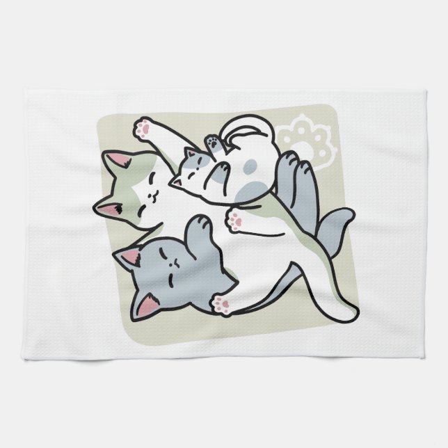 Laze Furdays - Niedliche Lazy Cats Design Geschirrtuch (Horizontal)