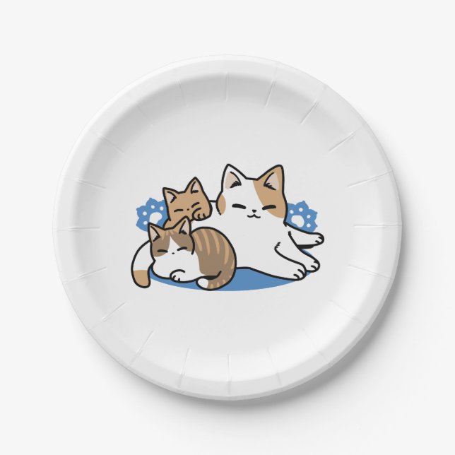 Laze Furdays - Niedliche Lazy Cats Design Pappteller (Vorderseite)