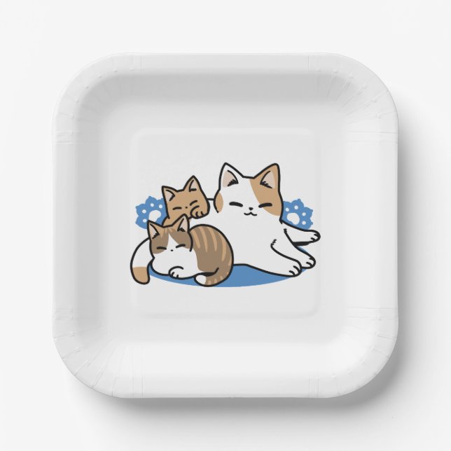 Laze Furdays - Niedliche Lazy Cats Design Pappteller (Vorderseite)