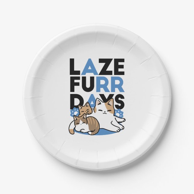 Laze Furdays - Niedliche Lazy Cats Design Pappteller (Vorderseite)