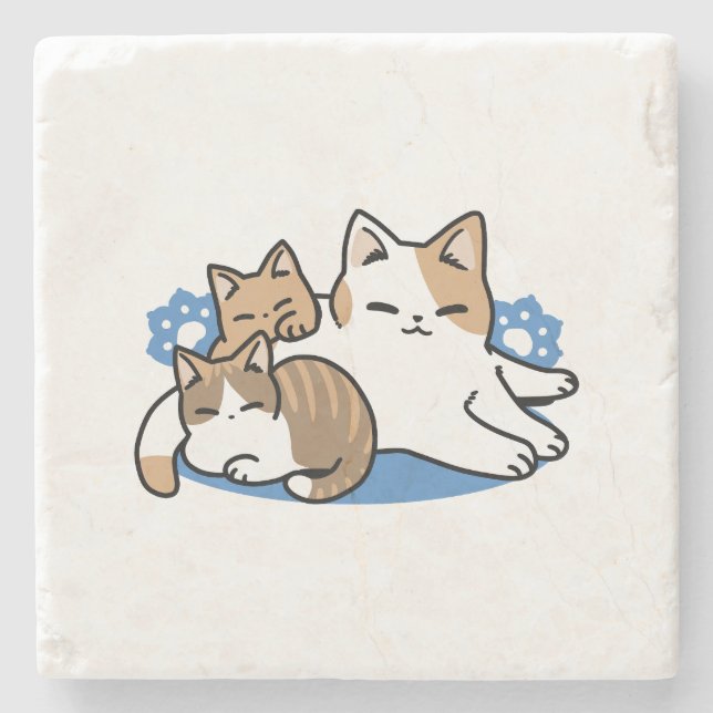Laze Furdays - Niedliche Lazy Cats Design Steinuntersetzer (Vorderseite)