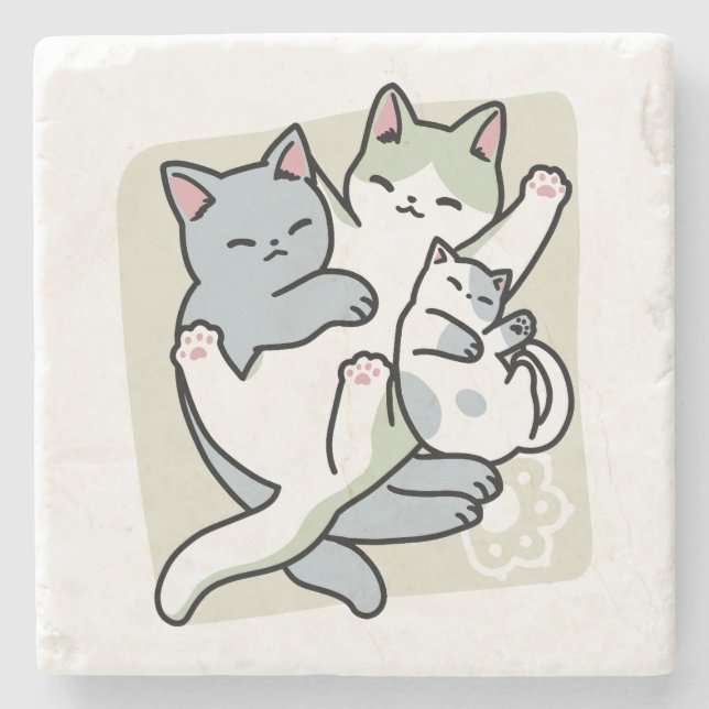 Laze Furdays - Niedliche Lazy Cats Design Steinuntersetzer (Vorderseite)