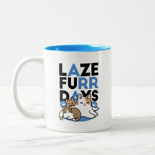 Laze Furdays - Niedliche Lazy Cats Design Zweifarbige Tasse (Links)
