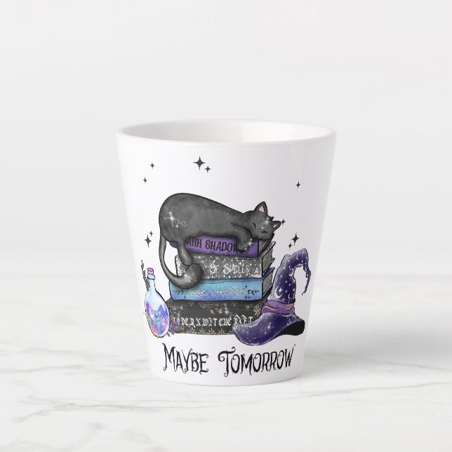 Lazy Black Cat, Halloween Cat | Für Bookworm Milchtasse (Vorderseite)