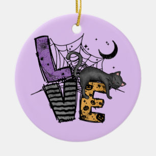 Lazy Black Cat im Spider Web mit Liebe Keramik Ornament