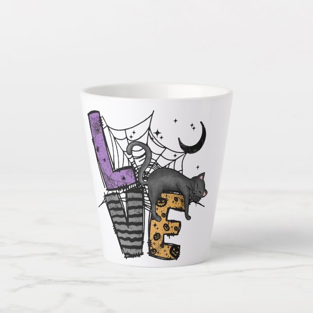Lazy Black Cat im Spider Web mit Liebe Milchtasse (Vorderseite)