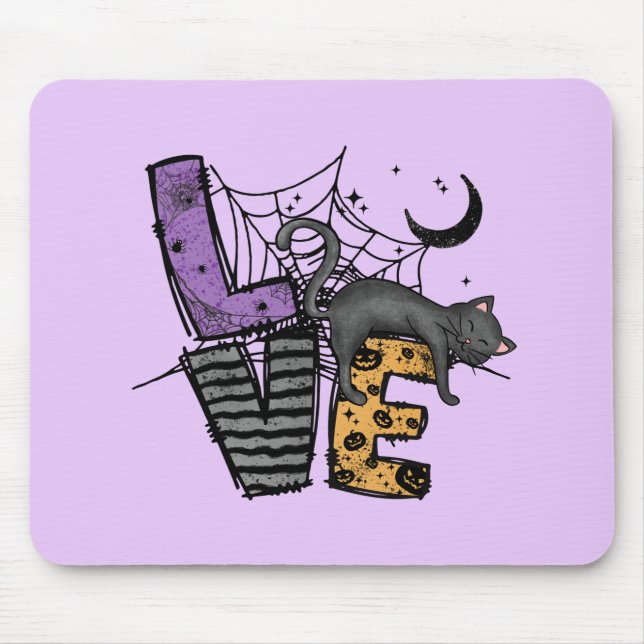 Lazy Black Cat im Spider Web mit Liebe Mousepad (Vorne)