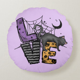 Lazy Black Cat im Spider Web mit Liebe Rundes Kissen