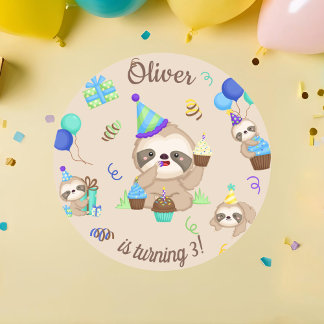 Lazy Day Cute Sloth Birthday Party Runder Aufkleber
