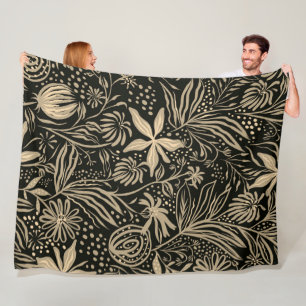 Lazy floral Muster in Gold auf schwarz Fleecedecke