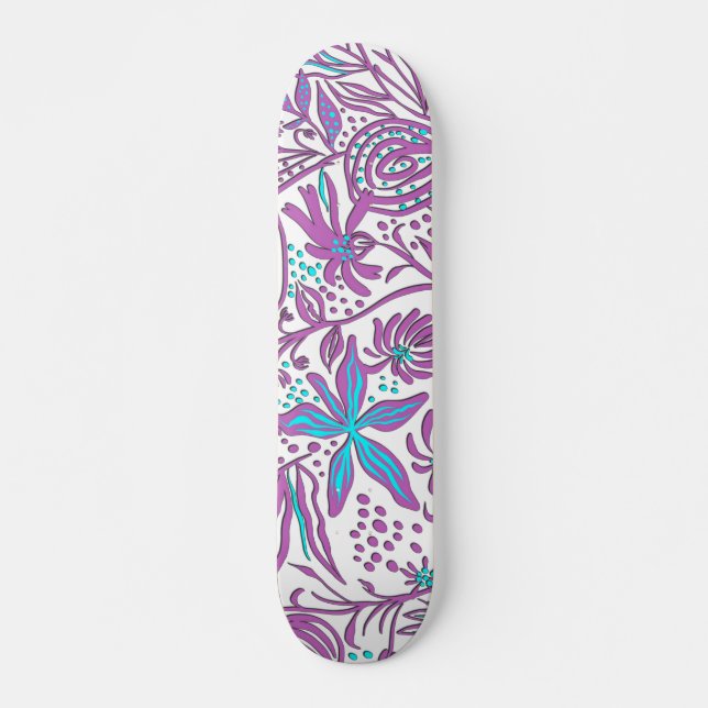 Lazy Floral Pattern on White  Skateboard (Vorne)