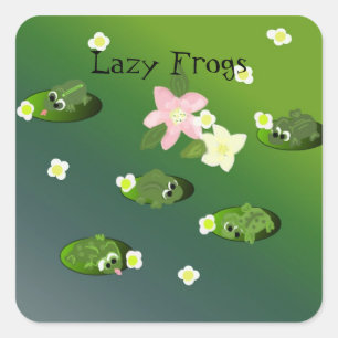 Lazy Frogs on Pond Quadratischer Aufkleber