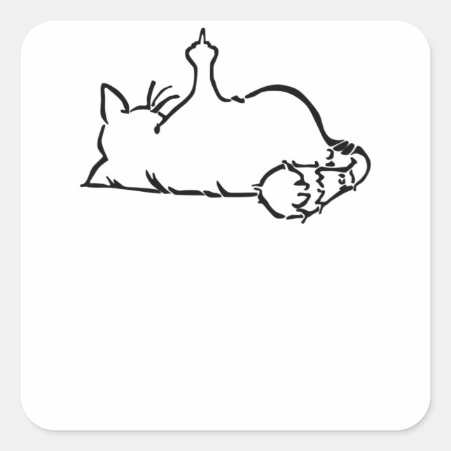 Lazy Funny Cat Showing Stinky Finger - Geschenk Quadratischer Aufkleber (Vorderseite)