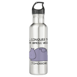Lazy Funny Hippo werde ich die ganze Welt erobern Edelstahlflasche