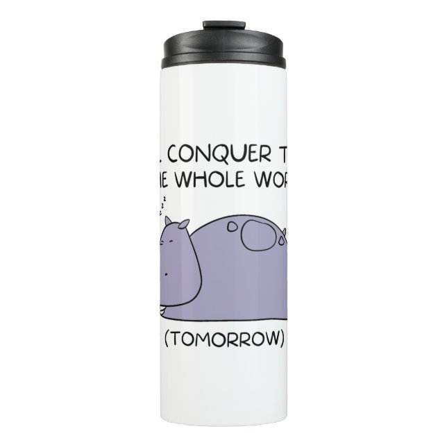 Lazy Funny Hippo werde ich die ganze Welt erobern Thermosbecher (Vorderseite)
