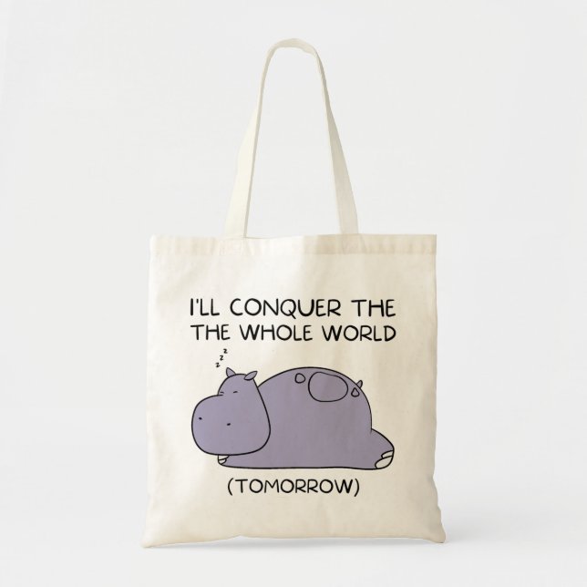 Lazy Funny Hippo werde ich die ganze Welt erobern Tragetasche (Vorne)