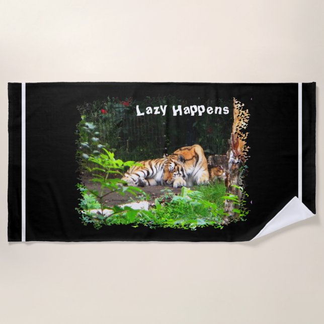 Lazy Happens Siberian Tiger Strandtuch (Vorderseite)