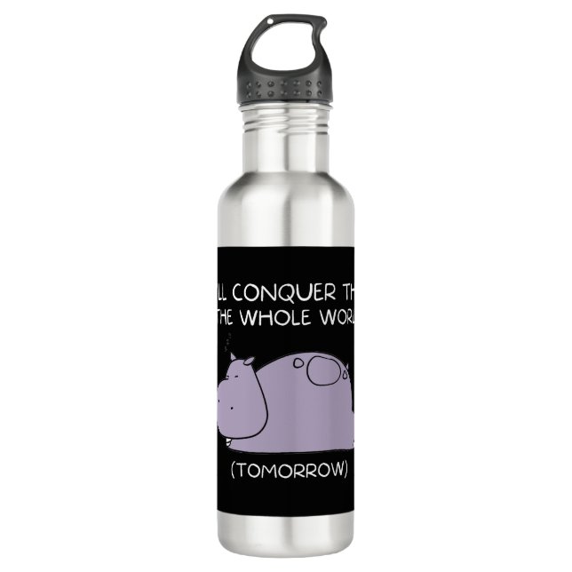 Lazy Hippo Ich erobere die Welt morgen Edelstahlflasche (Vorderseite)