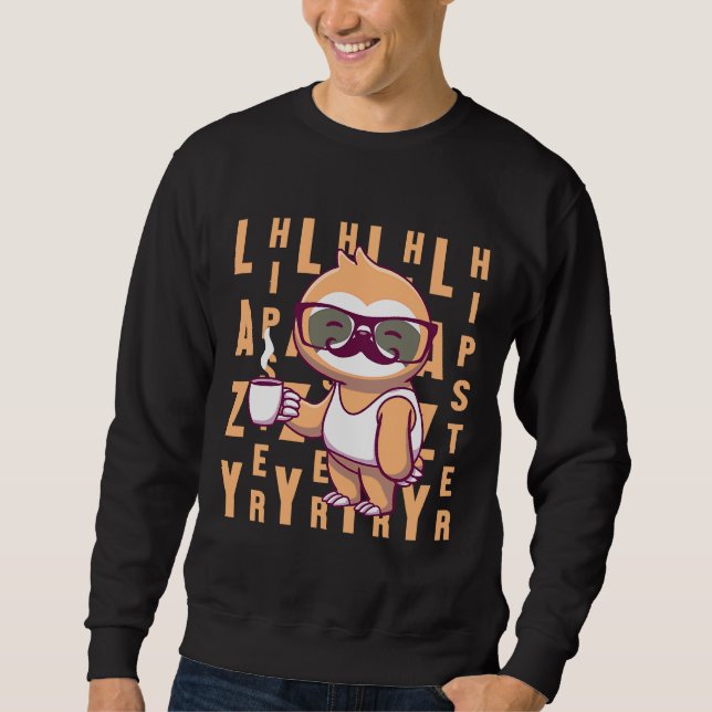 Lazy Hipster Sloth Coffee Mustache Gläser Sweatshirt (Vorderseite)