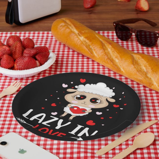 Lazy in Liebe Sheep für Valentinstag Singles Pappteller (Picknick)