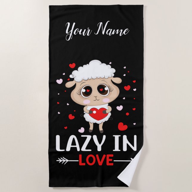 Lazy in Liebe Sheep für Valentinstag Singles Strandtuch (Vorderseite)