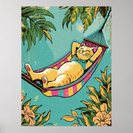 Lazy Katze in einer bunten Hängematte Poster