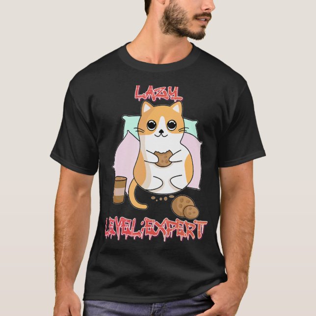 Lazy Level Expert Lazy Cat Graphic T-Shirt (Vorderseite)