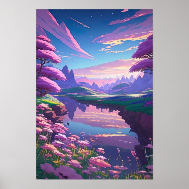 Lazy Lila River, Pink und Purple Flowers Poster (Vorne)