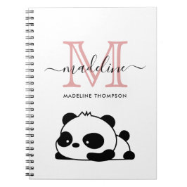 Lazy Panda Blush Pink Monogram Script Notebook Notizblock