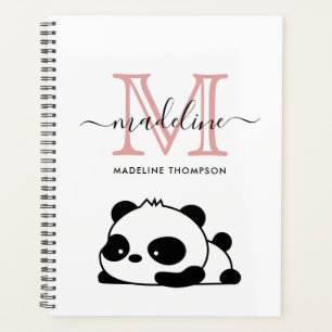 Lazy Panda Blush Pink Schwarz-weiße Monogram Scrip Planer