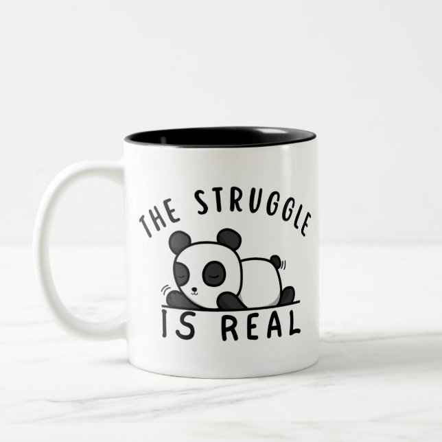 Lazy Panda der Kampf ist echt Zweifarbige Tasse (Links)