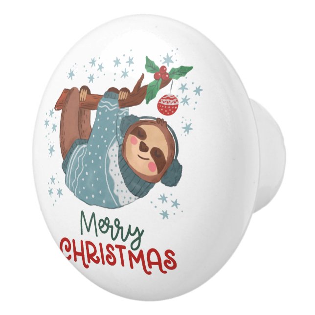 Lazy Sloth Christmas Keramikknauf (Rechts)