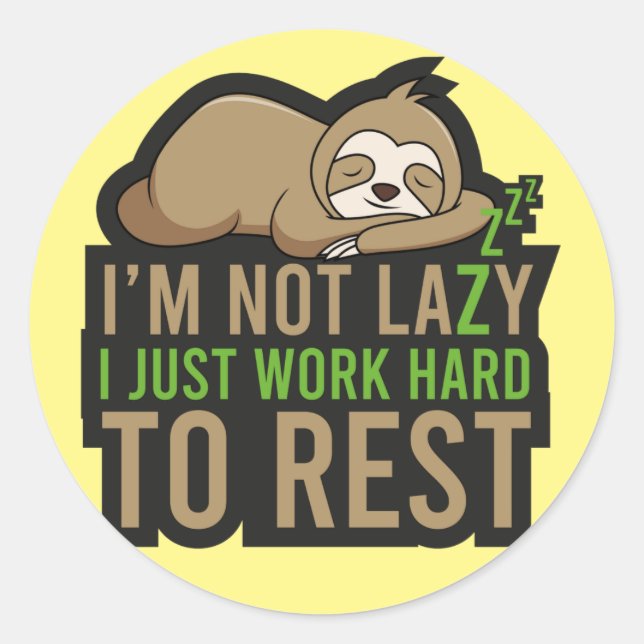 Lazy Sloth Classic Round Sticker (Vorderseite)