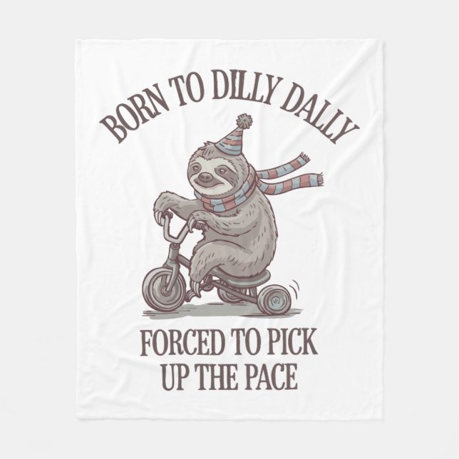 Lazy Sloth Retro Bike Cartoon Fleecedecke (Vorderseite)
