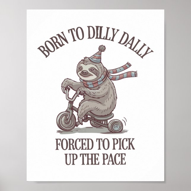 Lazy Sloth Retro Bike Cartoon Poster (Vorne)
