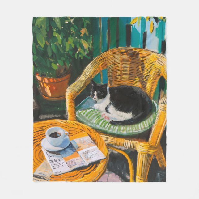 Lazy Sunday Morning | Gemütliches Cat & Coffee-Gem Fleecedecke (Vorderseite)