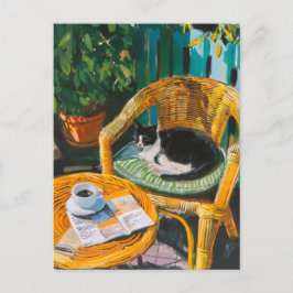 Lazy Sunday Morning | Gemütliches Cat & Coffee-Gem Postkarte