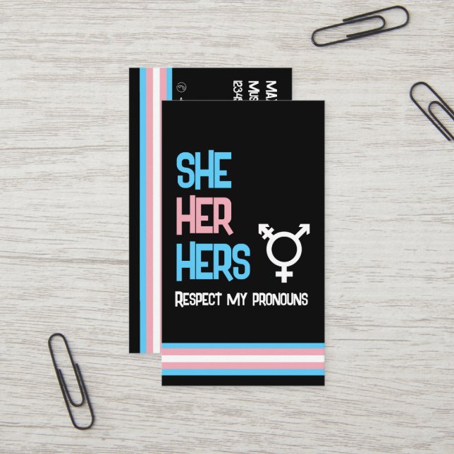 LBGTQ Pronoun Transgender She Her He Visitenkarte (Vorderseite/Rückseite Beispiel)