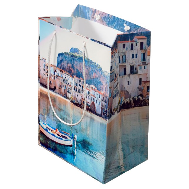 ldp CEFALLEE - Sizilien - Strand - Panorama Mittlere Geschenktüte (Rückseite Schrägansicht)