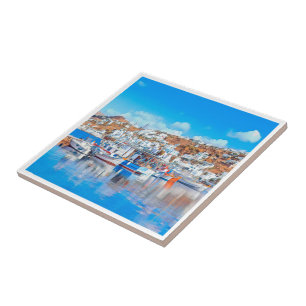 ldp MYKONOS - Fischereifahrzeuge - Hafen - Panoram Fliese