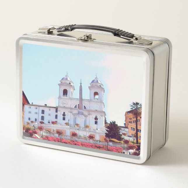 ldp PIAZZA DI SPAGNA - Rom - mit Blume - Metall Brotdose (Vorderseite)