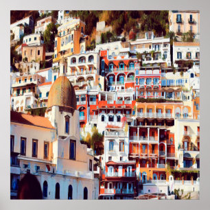 ldp POSITANO - Stadt - Kirche Santa Maria Assunta  Poster