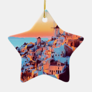 ldp SANTORINI - Panorama - nach Nacht - Keramik Ornament