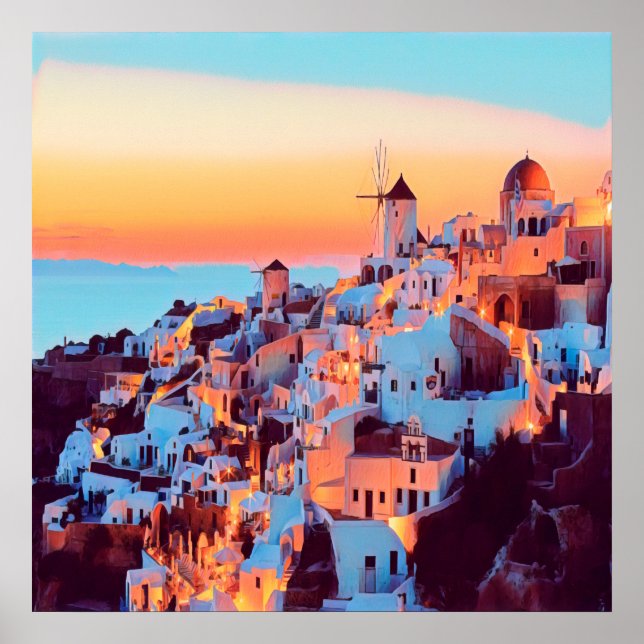 ldp SANTORINI - Panorama - nach Nacht - Poster (Vorne)