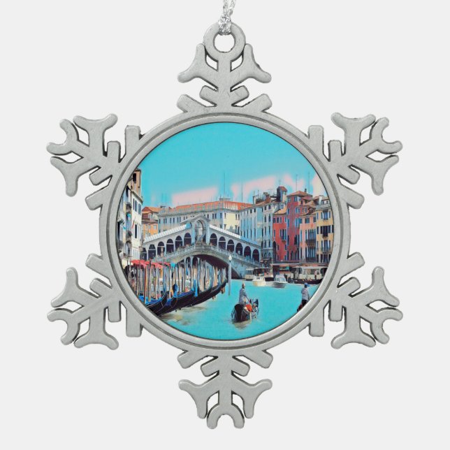 ldp VENICE - Gondeln - Rialto - Schneeflocken Zinn-Ornament (Vorderseite)