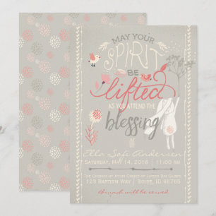 LDS BABY SESSING INVITATION   Floral Girl Bunny Einladung
