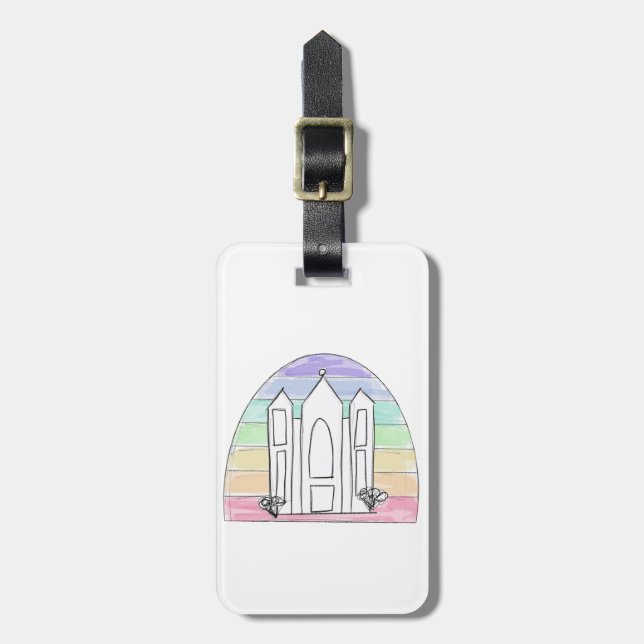 LDS Salt Lake City Tempel Regenbogenmormon Gepäckanhänger (Vorderseite vertikal)