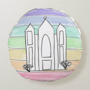 LDS Salt Lake City Tempel Regenbogenmormon Rundes Kissen
