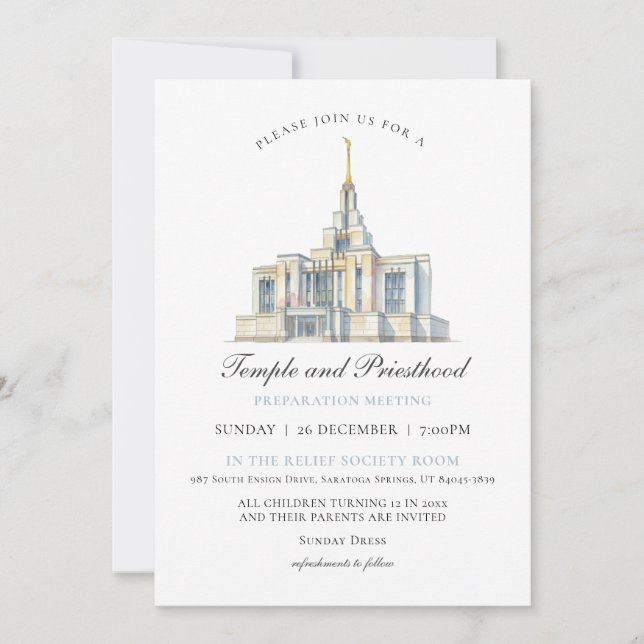 LDS Saratoga Springs Temple Priesthood Preparation Einladung (Vorderseite)
