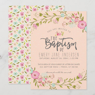 LDS TAUFE-EINLADUNG   elegantes rosa Blumenmädchen Einladung